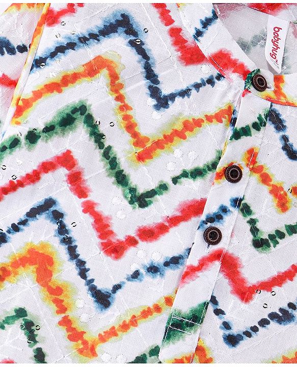 Babyhug 100% Cotton Woven Full Sleeves Kurta & Dhoti Set With Chevron Print - Multicolor