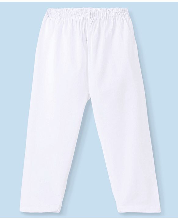 Babyhug 100% Cotton Woven Schiffly Full Sleeves Kurta & Pyjama Set Solid Colour - White