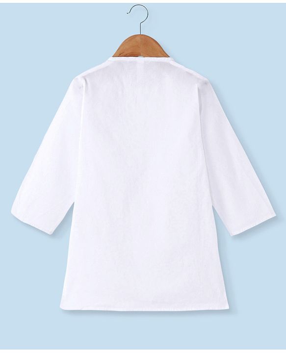 Babyhug 100% Cotton Woven Schiffly Full Sleeves Kurta & Pyjama Set Solid Colour - White