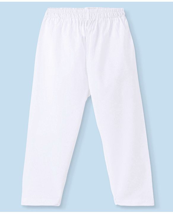 Babyhug 100% Cotton Woven Schiffly Full Sleeves Kurta & Pyjama Set Solid Colour - White