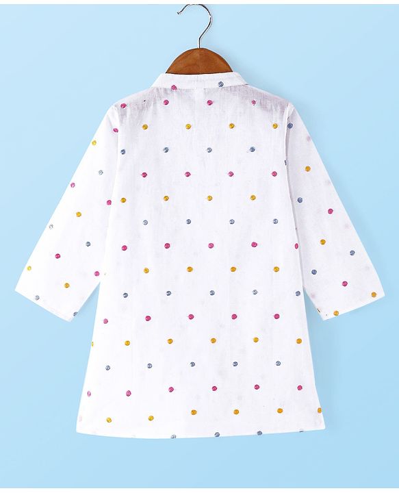 Babyhug 100% Cotton Woven Embroidered Full Sleeves Kurta Pyjama Set Solid Colour - White