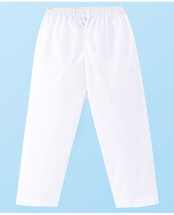 Babyhug 100% Cotton Woven Embroidered Full Sleeves Kurta Pyjama Set Solid Colour - White