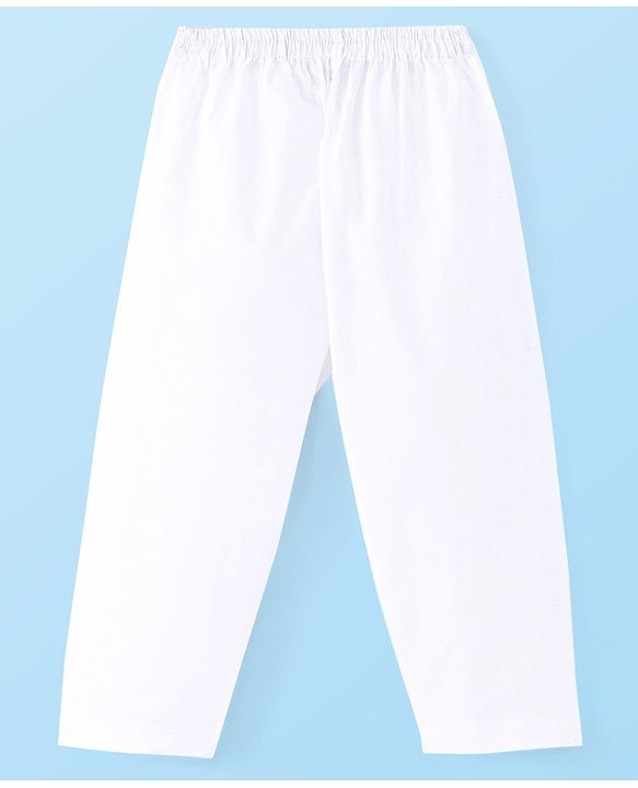 Babyhug 100% Cotton Woven Embroidered Full Sleeves Kurta Pyjama Set Solid Colour - White
