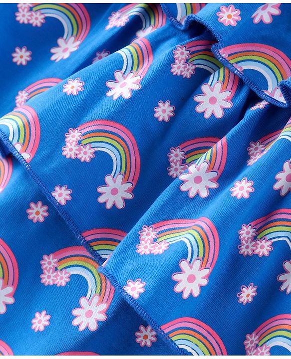 Babyhug Cotton Knit Sleeveless Floral & Rainbow Printed Top - Blue & Pink
