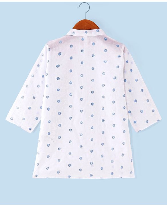 Babyhug 100% Cotton Foil Printed Full Sleeves Kurta & Dhoti Set - White & Blue