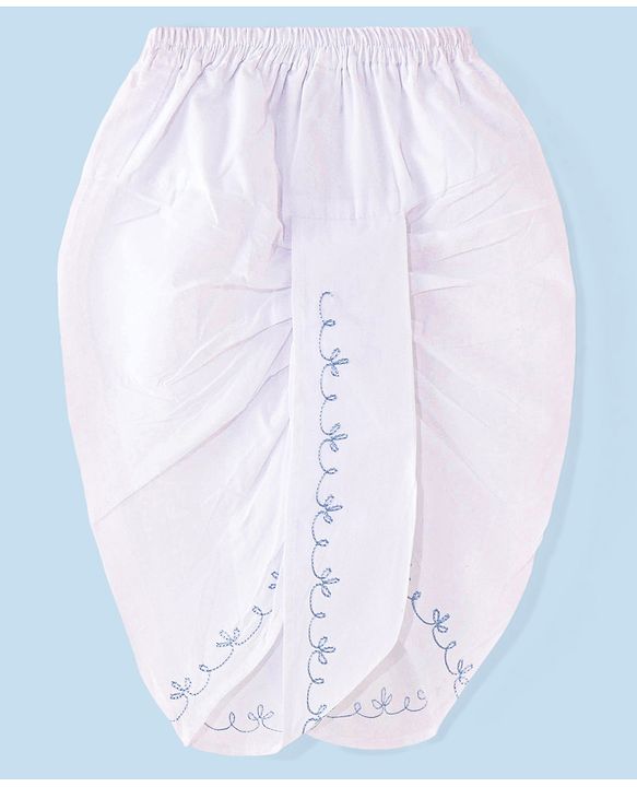 Babyhug 100% Cotton Foil Printed Full Sleeves Kurta & Dhoti Set - White & Blue