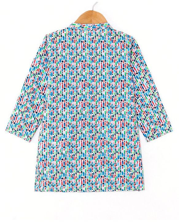Babyhug 100% Cotton Woven Full Sleeves Kurta & Pyjama Set With Bricks Print - Multicolour