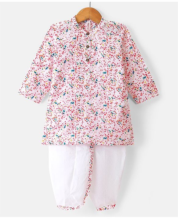 Babyhug 100% Cotton Woven Full Sleeves Printed Kurta & Dhoti Set- Multicolour