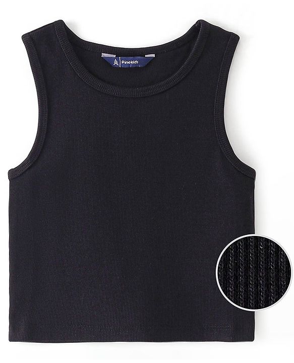 Pine Kids 100% Cotton Knit Sleeveless Solid Color Top - Jet Black