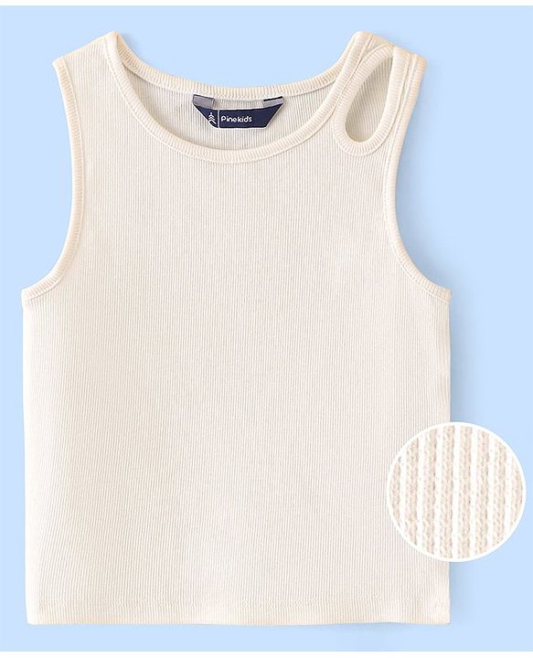 Pine Kids 100% Cotton Knit Sleeveless Solid Color Top - Snow White