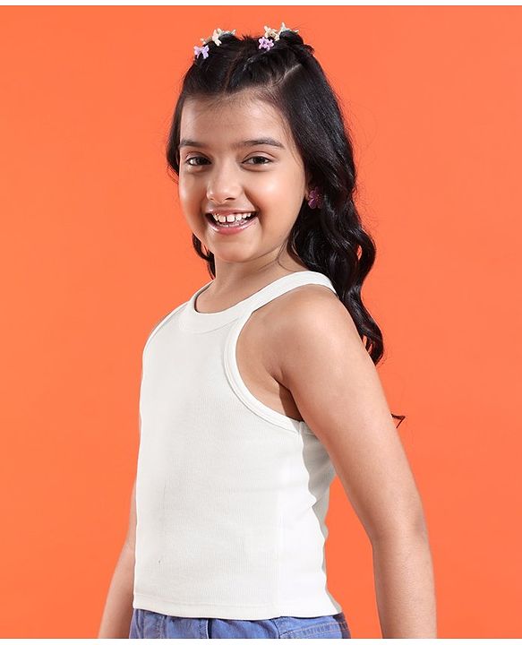 Pine Kids Cotton Sleeveless Solid Colored Tank Top - Snow White
