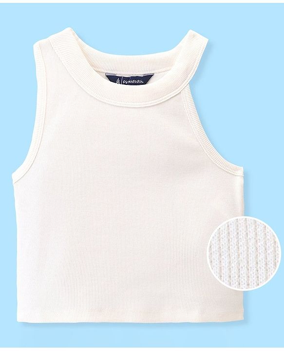 Pine Kids Cotton Sleeveless Solid Colored Tank Top - Snow White