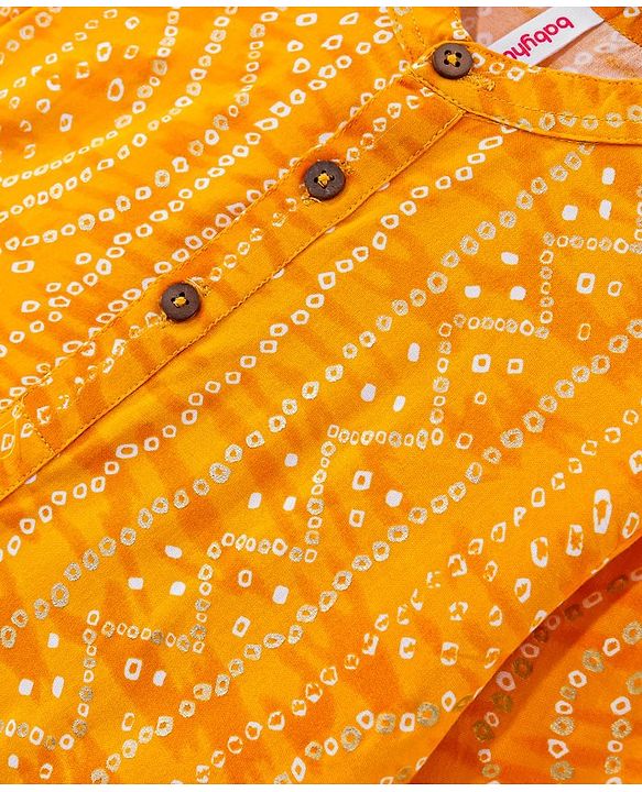Babyhug 100% Cotton Woven Full Sleeves Bandhani Print Kurta Pyjama Set - Yellow