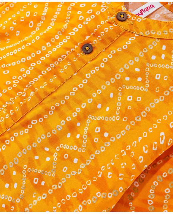 Babyhug 100% Cotton Woven Full Sleeves Bandhani Print Kurta Pyjama Set - Yellow