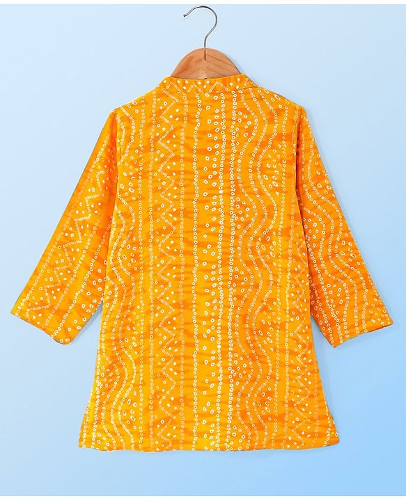 Babyhug 100% Cotton Woven Full Sleeves Bandhani Print Kurta Pyjama Set - Yellow