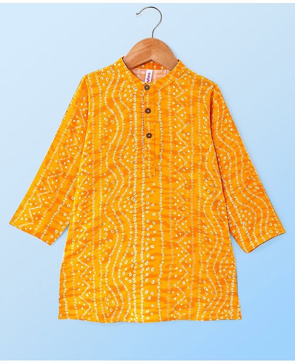 Babyhug 100% Cotton Woven Full Sleeves Bandhani Print Kurta Pyjama Set - Yellow