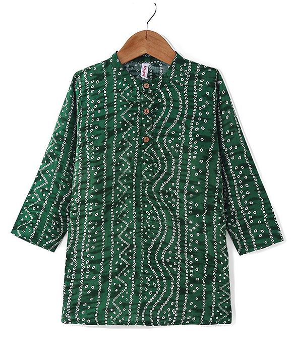 Babyhug Cotton Woven Full Sleeves Bandhani Print Kurta Pyjama Set - Green