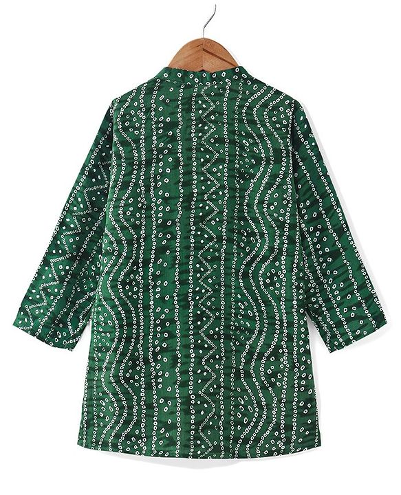 Babyhug Cotton Woven Full Sleeves Bandhani Print Kurta Pyjama Set - Green