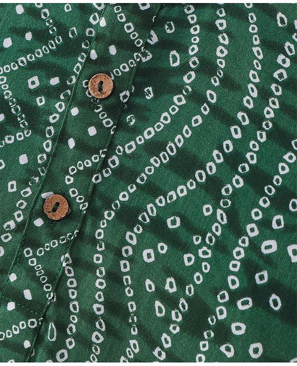 Babyhug Cotton Woven Full Sleeves Bandhani Print Kurta Pyjama Set - Green