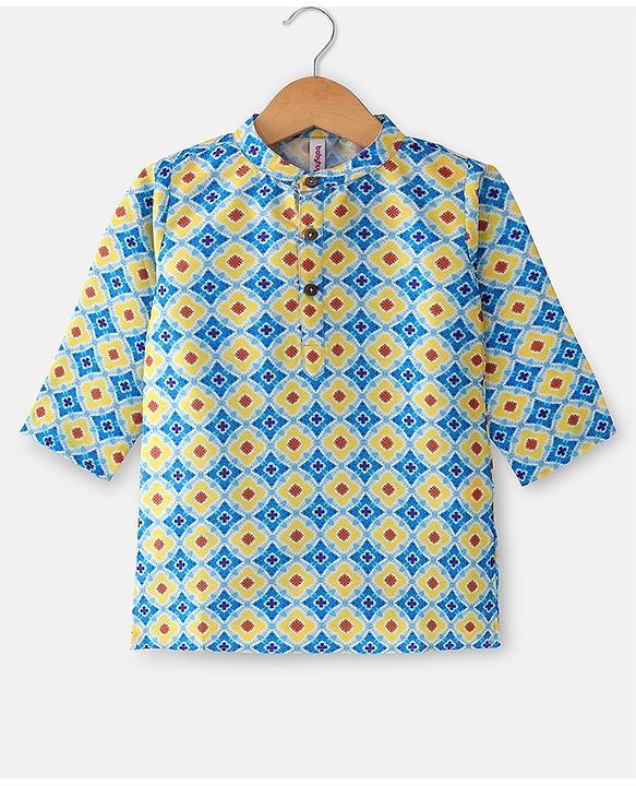 Babyhug 100% Cotton Woven Full Sleeves Kurta & Dhoti Set With Hand Block Print -Multicolour