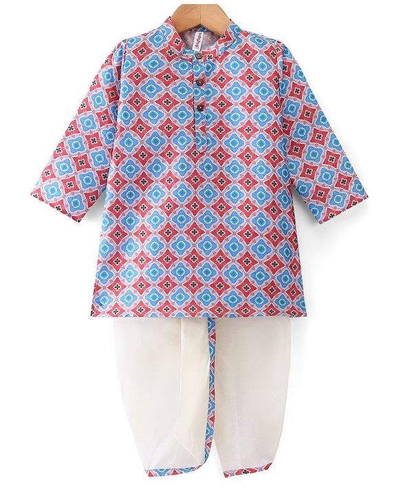Babyhug 100% Cotton Woven Full Sleeves Printed Kurta & Dhoti Set- Multicolour