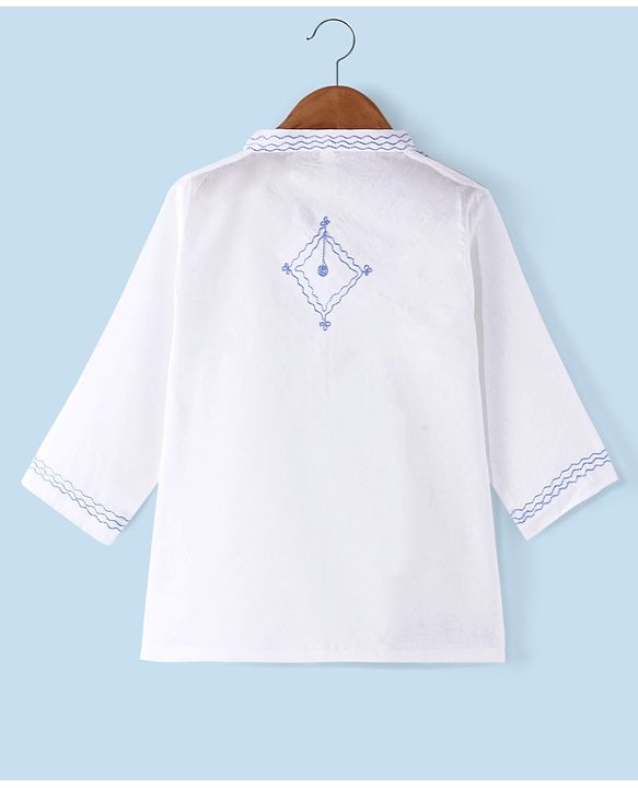 Babyhug 100% Cotton Woven Angarakha Full Sleeves Embroidered Kurta & Dhoti Set -White & Blue