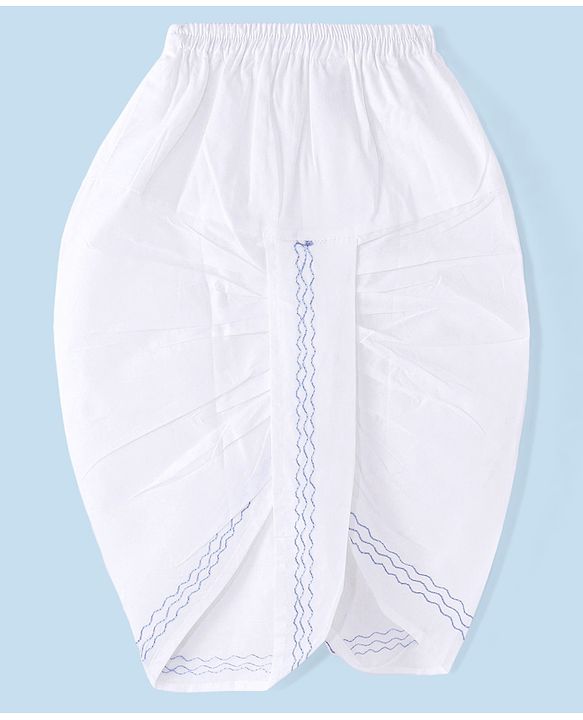 Babyhug 100% Cotton Woven Angarakha Full Sleeves Embroidered Kurta & Dhoti Set -White & Blue