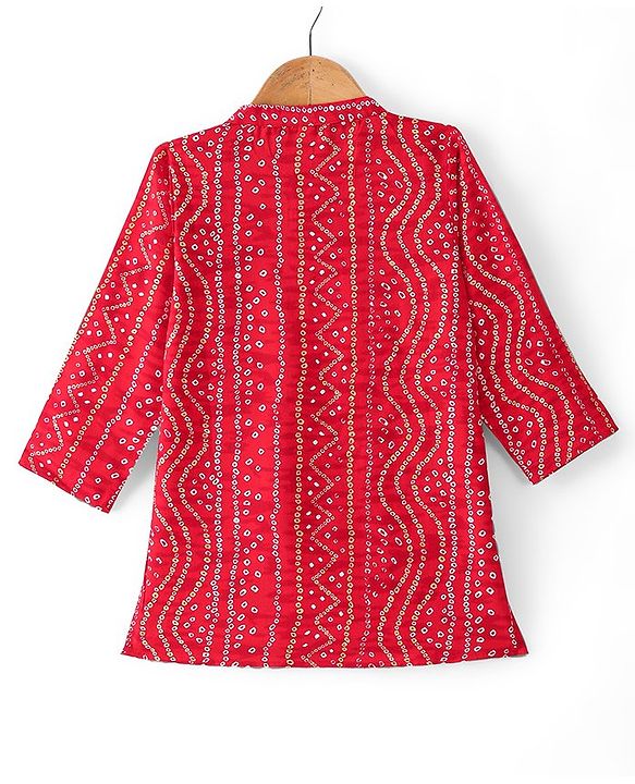 Babyhug 100% Cotton Woven Full Sleeves Bandhani Printed Kurta Pajama Set - Red