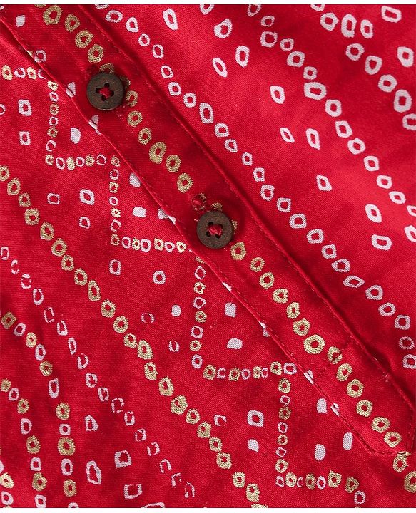 Babyhug 100% Cotton Woven Full Sleeves Bandhani Printed Kurta Pajama Set - Red