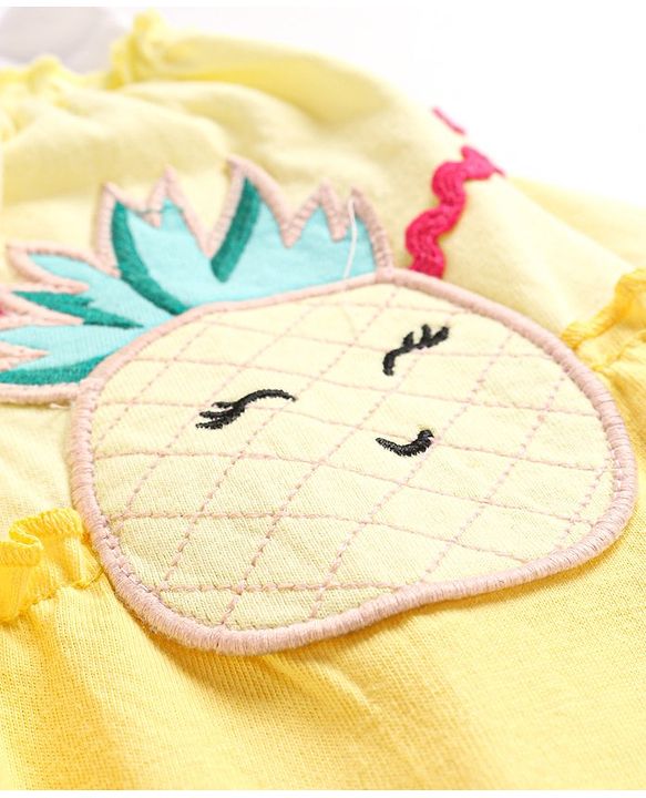 Babyhug Cotton Knit Half Sleeves Tiered Frock with Pineapple Patch - Yellow