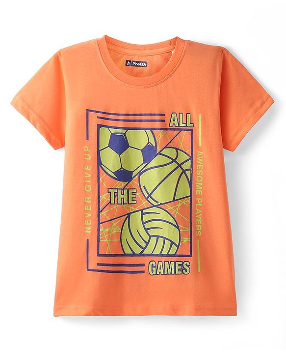 Pine Kids Cotton Knit Half Sleeves Balls & Text Printed T-Shirts Pack of 5- Multicolour