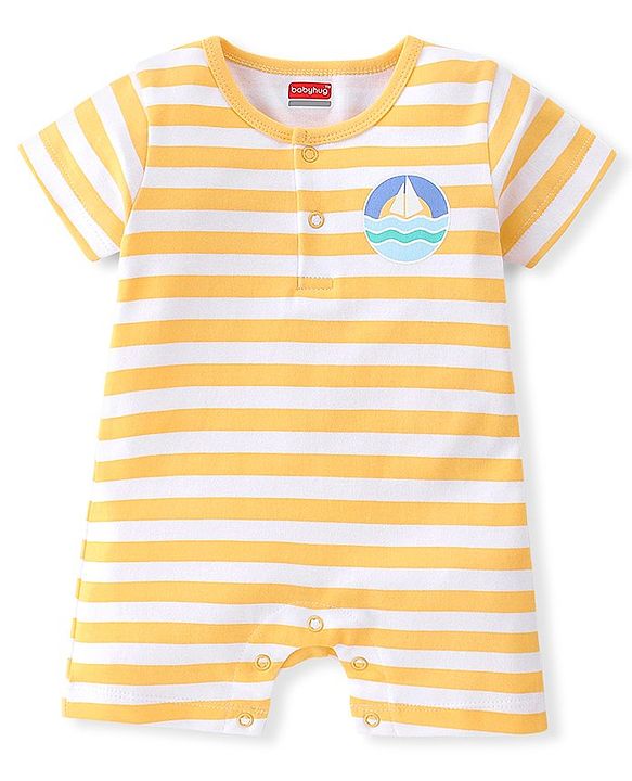 Babyhug 100% Cotton Half Sleeves Striped Romper Pack Of 2 - Multicolor
