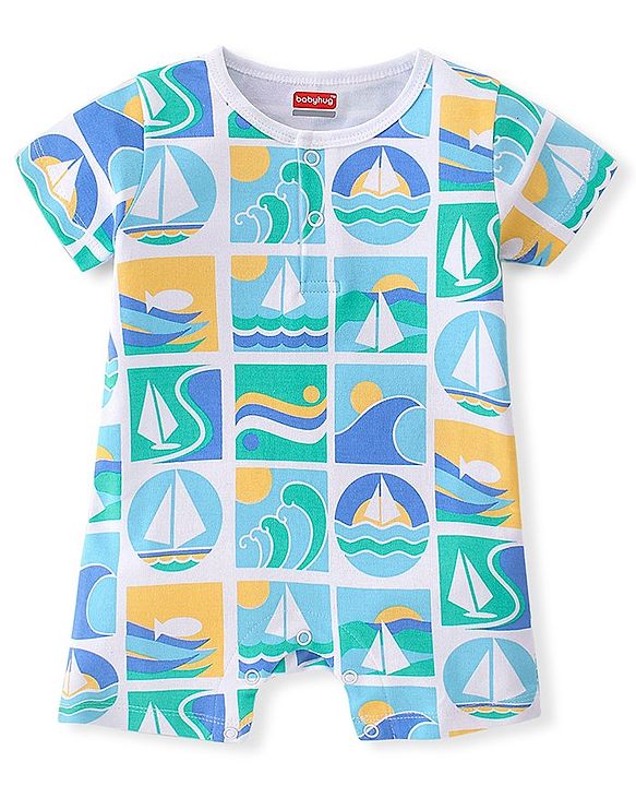 Babyhug 100% Cotton Half Sleeves Striped Romper Pack Of 2 - Multicolor