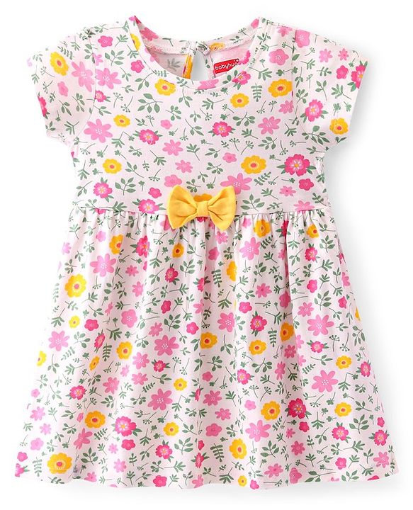 Babyhug 100% Cotton Single Jersey Knit Half Sleeves Frock Floral Print Pack Of 2 - Pink & Red