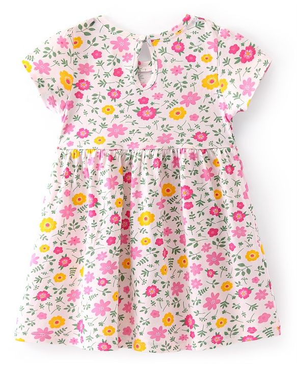 Babyhug 100% Cotton Single Jersey Knit Half Sleeves Frock Floral Print Pack Of 2 - Pink & Red