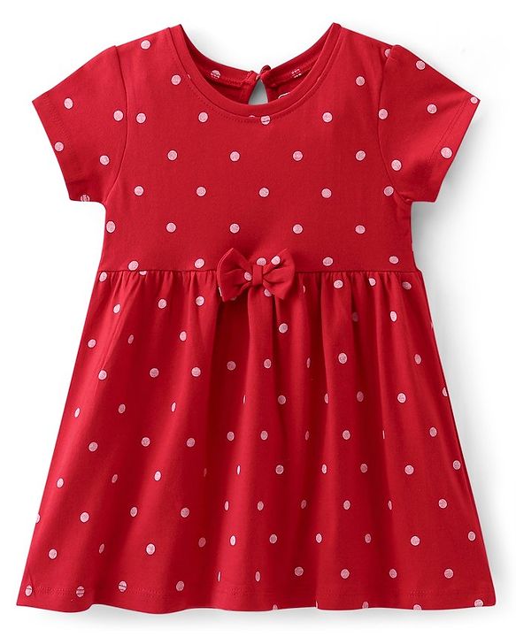 Babyhug 100% Cotton Single Jersey Knit Half Sleeves Frock Floral Print Pack Of 2 - Pink & Red