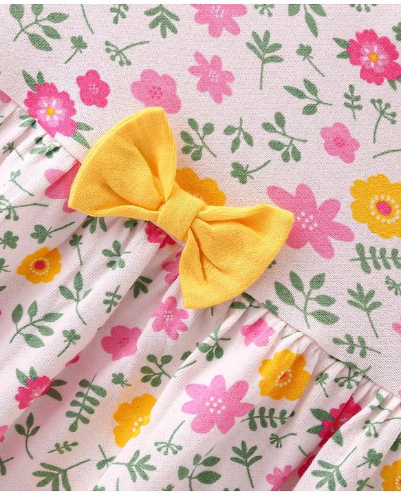 Babyhug 100% Cotton Single Jersey Knit Half Sleeves Frock Floral Print Pack Of 2 - Pink & Red