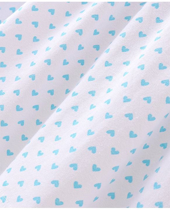 Babyhug 100% Cotton Knit Single Jersey Half Sleeves Frock With Heart Print & Bow Applique - White