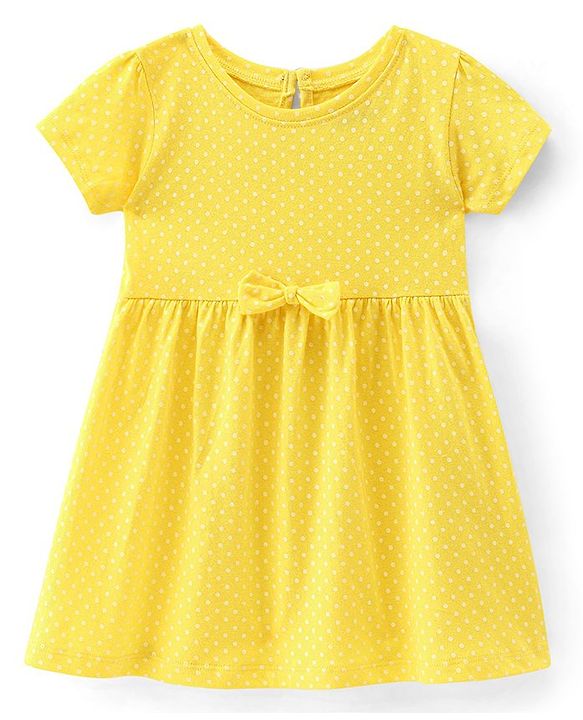 Babyhug Cotton Knit Half Sleeves Solid & Striped Frocks Pack of 2 - Yellow & Blue