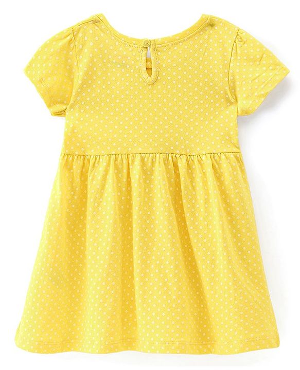 Babyhug Cotton Knit Half Sleeves Solid & Striped Frocks Pack of 2 - Yellow & Blue