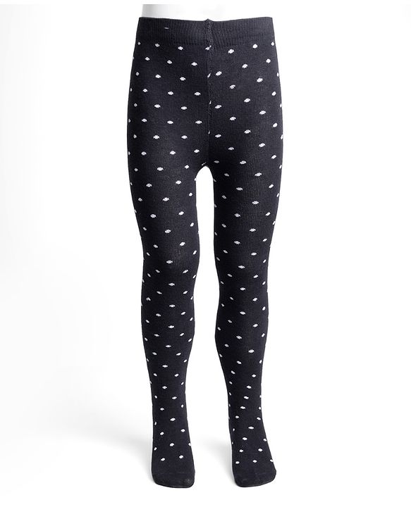 Pine Kids Cotton Nylon Full Length Footed Jaquard Tights Polka Dot Design - Black