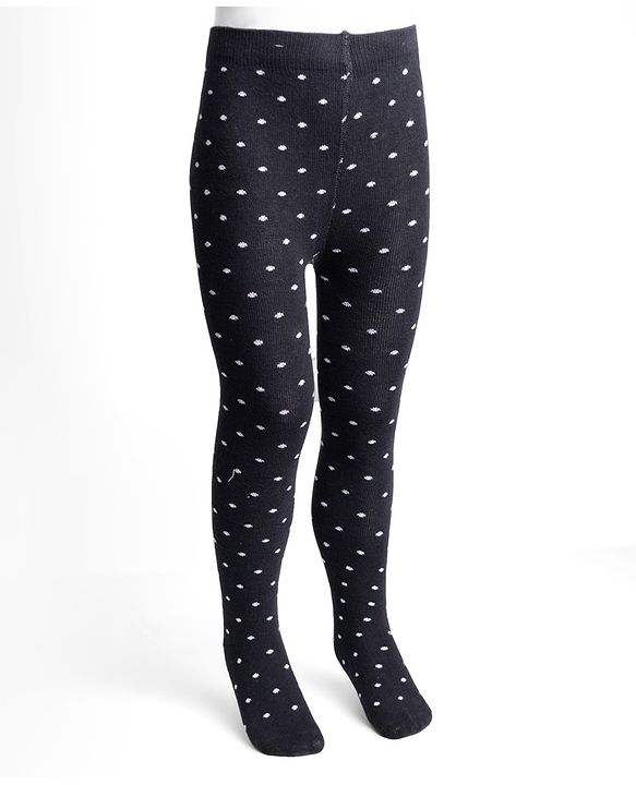 Pine Kids Cotton Nylon Full Length Footed Jaquard Tights Polka Dot Design - Black