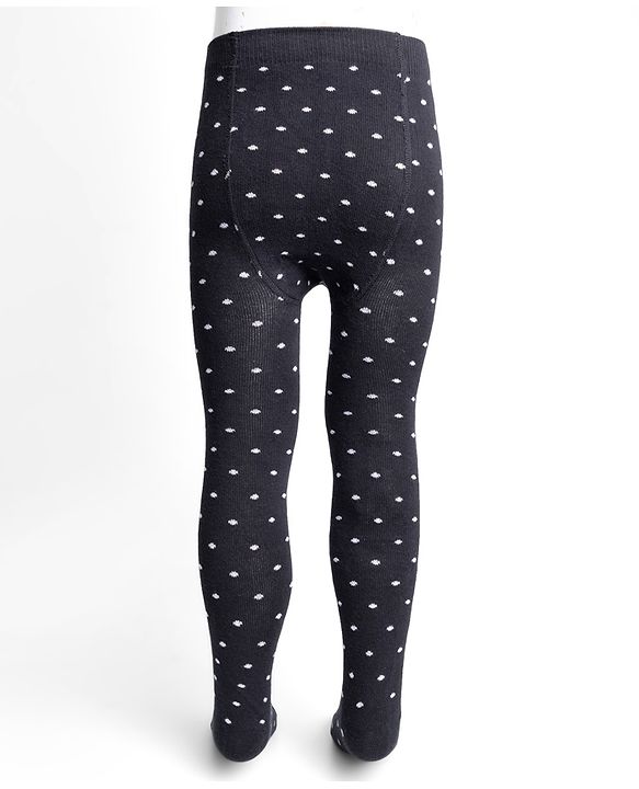 Pine Kids Cotton Nylon Full Length Footed Jaquard Tights Polka Dot Design - Black
