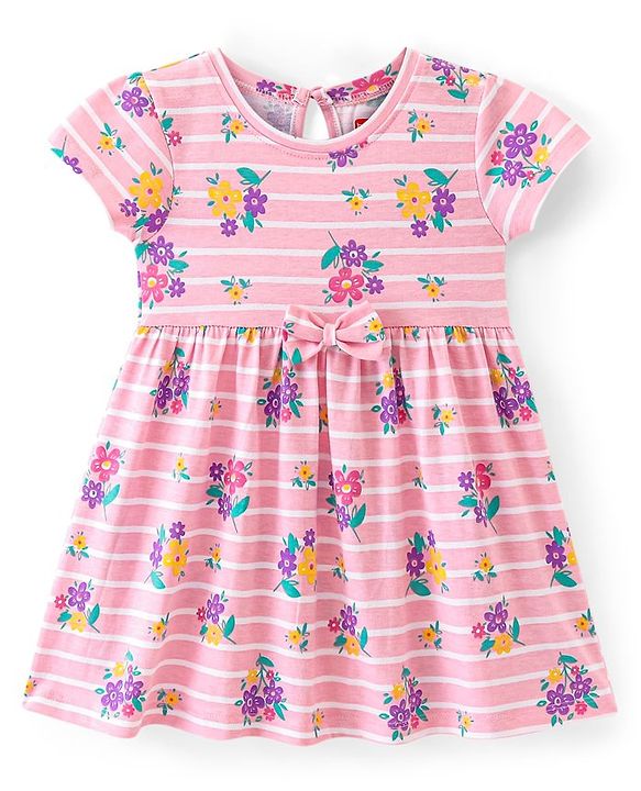 Babyhug Single Jersey Knit Half Sleeves Frock Polka Dot Print Pack of 2 - Multicolor