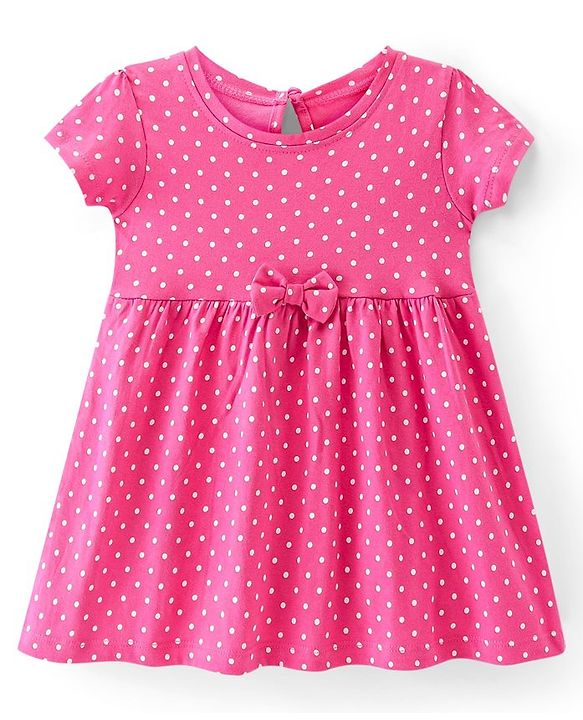 Babyhug Single Jersey Knit Half Sleeves Frock Polka Dot Print Pack of 2 - Multicolor