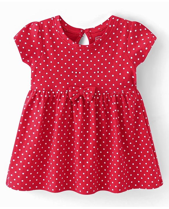 Babyhug Single Jersey Knit Half Sleeves Frock Stripes & Polka Dot Print Pack Of 2 - Red & Blue