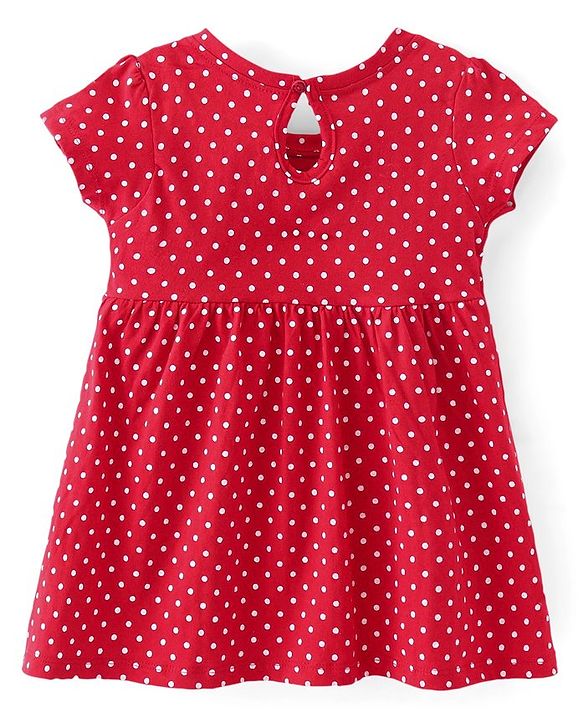Babyhug Single Jersey Knit Half Sleeves Frock Stripes & Polka Dot Print Pack Of 2 - Red & Blue