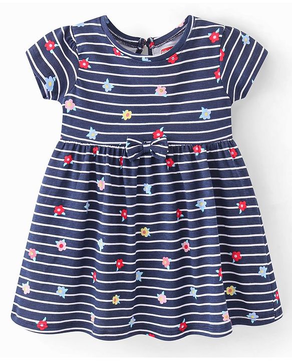 Babyhug Single Jersey Knit Half Sleeves Frock Stripes & Polka Dot Print Pack Of 2 - Red & Blue