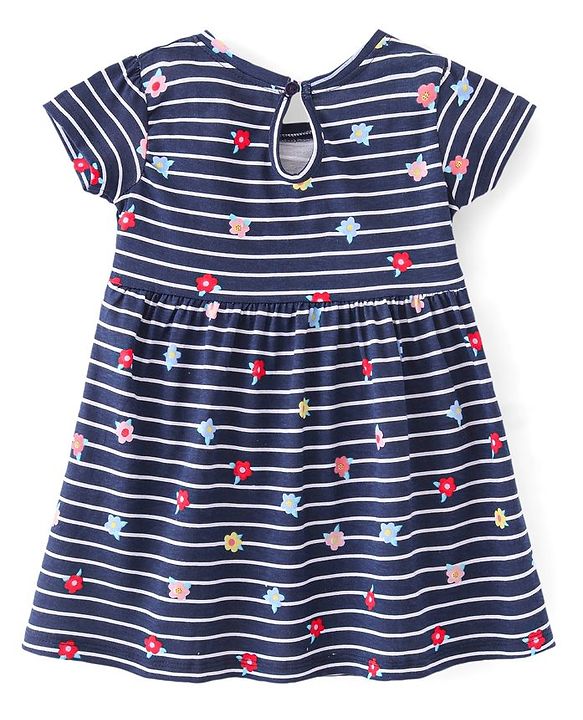 Babyhug Single Jersey Knit Half Sleeves Frock Stripes & Polka Dot Print Pack Of 2 - Red & Blue
