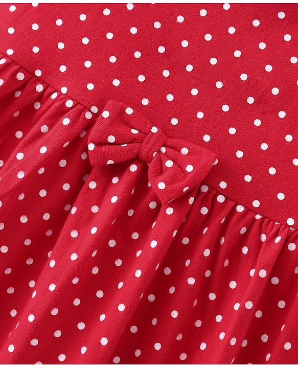 Babyhug Single Jersey Knit Half Sleeves Frock Stripes & Polka Dot Print Pack Of 2 - Red & Blue